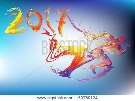 Runner created from flash on the background of 2017. The symbol of the new year.