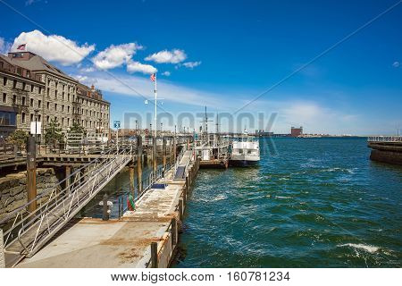 Pier Of Long Wharf With Customhouse Block And Sailboat