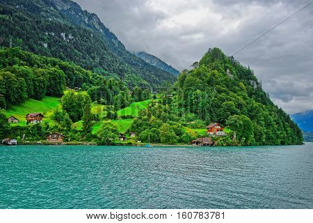 Panorama Of Brienz Lake And Brienzer Rothorn Mountain Bern Swiss