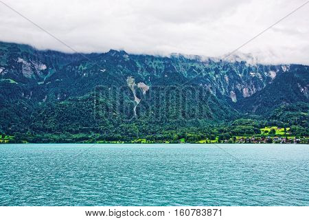 Panorama On Brienz Lake And Brienzer Rothorn Mountain Bern Swiss
