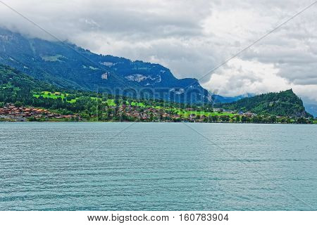 Panorama On Brienz Lake And Brienzer Rothorn Mountain Bern Switzerland
