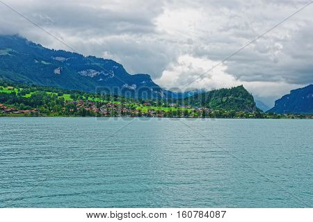 Panorama Of Brienz Lake And Brienzer Rothorn Mountain Bern Switzerland