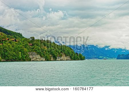 Panorama On Lake Brienz And Brienzer Rothorn Mountain Bern Switzerland