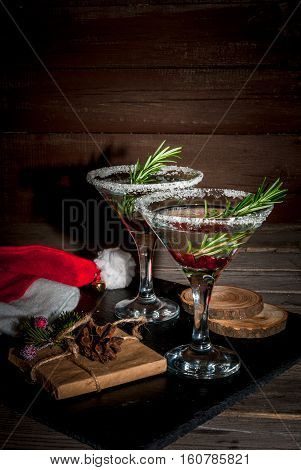 Christmas Cocktail With Cranberries And Rosemary