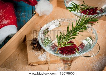 Christmas Cocktail With Cranberries And Rosemary