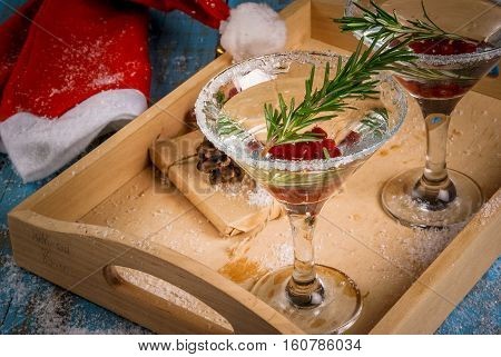 Christmas Cocktail With Cranberries And Rosemary