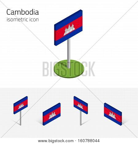 Cambodian flag (Kingdom of Cambodia) vector set of isometric flat icons 3D style different views. Editable design elements for banner website presentation infographic poster map. Eps 10