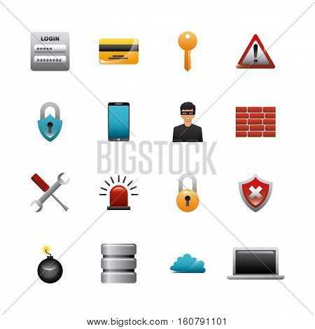 cyber security icon set over white background. colorful design. vector illustration