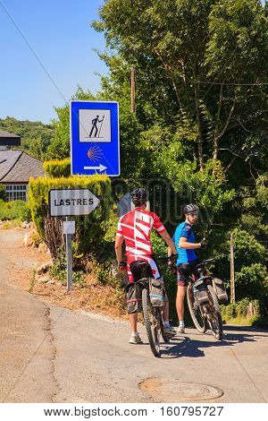 GALICIA SPAIN - AUGUST 10: Pilgrimn biker along the way of St. James on 10 2016