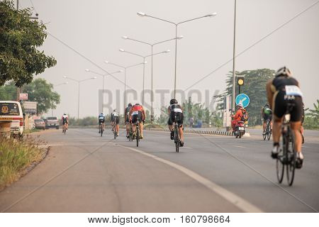 group of touring sporter on bicycle on competition.