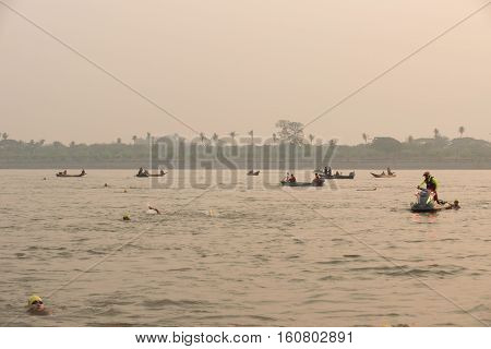 Lifeguard and Triathlon athlete sporter in Golden Triangle Triathlon on April 3 2016 in Chiang sean district Chiang raiThailand.
