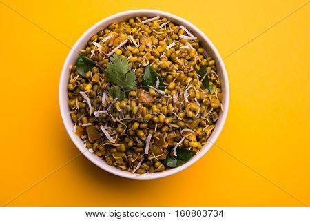 dry and simple moong dal usal or healthy sprouted Green gram spicy usal, fried in oil