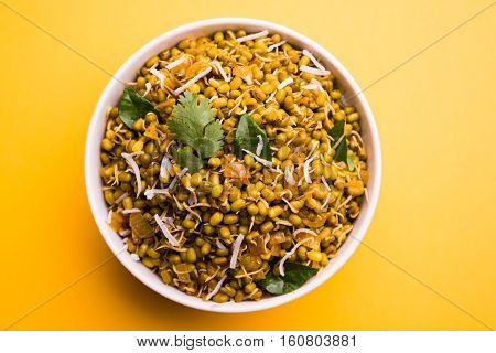 dry and simple moong dal usal or healthy sprouted Green gram spicy usal, fried in oil
