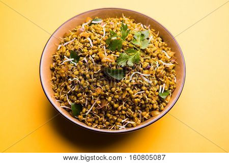 dry and simple moong dal usal or healthy sprouted Green gram spicy usal, fried in oil