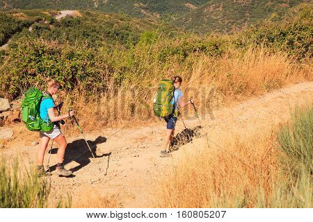 RABANAL SPAIN - AUGUST 05: Pilgrimns along the way of St. James on August 05 2016