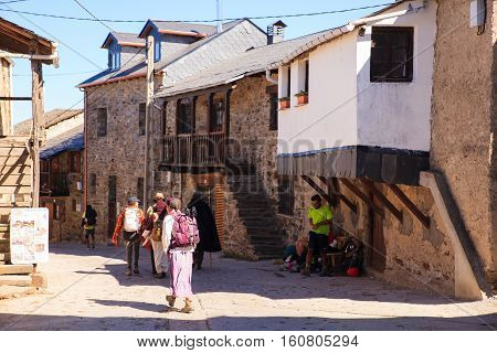 EL ACEBO DE SAN MIGUEL SPAIN - AUGUST 05: Pilgrimns along the way of St. James on August 05 2016