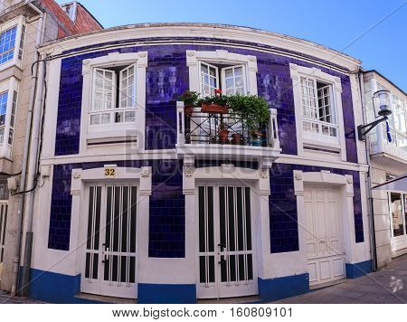 View of purple house in Sarria Spain