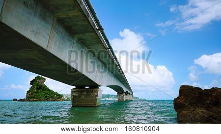 View from under The Kouri Bridge one of the very long bridge in Okinawa Japan