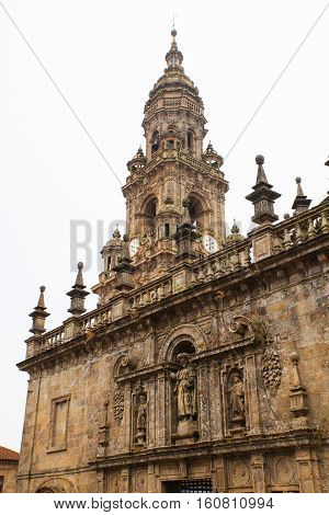 View of the belltower of the Santiago cathedral called North Tower or da Carraca. Spain