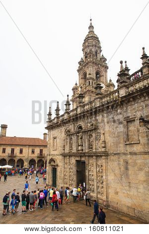 SANTIAGO SPAIN - AUGUST 16: View of the Santiago cathedral on August 16 2016