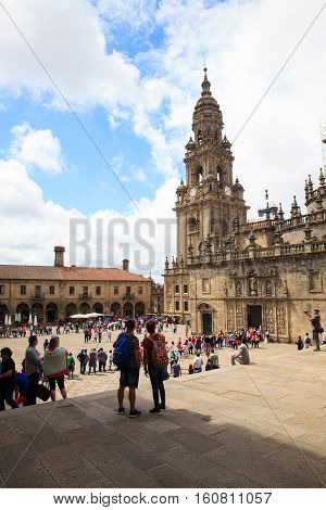 SANTIAGO SPAIN - AUGUST 16: View of the Santiago cathedral on August 16 2016