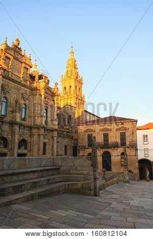 View of the cathedral of Santiago de Compostela Spain