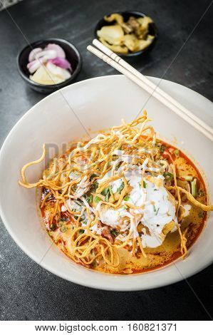 Khao soi Khao Soi Recipe Northern Style Curried Noodle Soup with coconut milk Northern Thai cuisine.