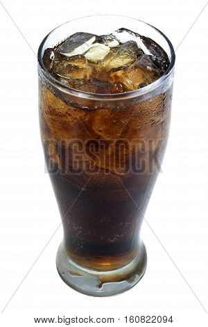 softdrink and soda in glass with ice cubes on white background. objects with clipping paths