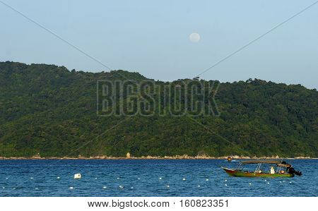 Beautiful moon on evening scene at Perhentian Kecil Island Terengganu Malaysia.