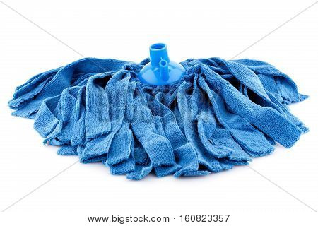 Blue mop isolated on white background, close up picture.
