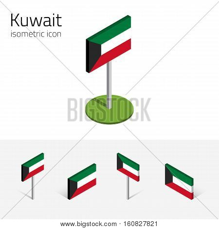 Kuwaiti flag (State of Kuwait) vector set of isometric flat icons 3D style different views. 100% editable design elements for banner website presentation infographic poster map. Eps 10