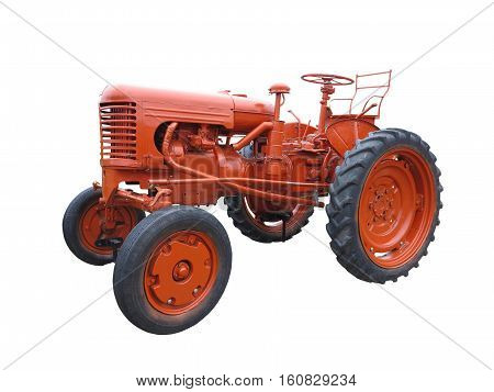 Abstract Red Old Tractor Isolated Over White
