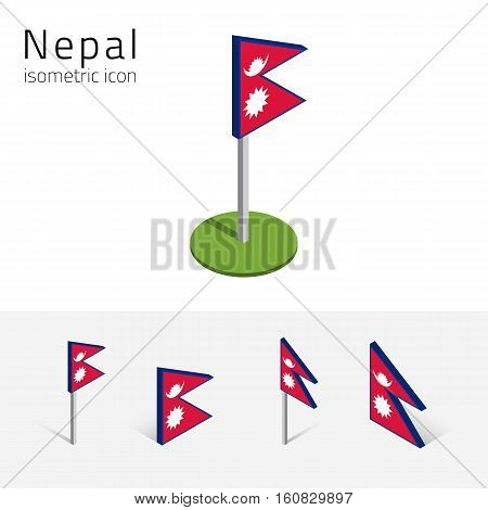Nepalese flag (Federal Democratic Republic of Nepal) vector set of isometric flat icons 3D style. Editable design elements for banner website presentation infographic poster map card. Eps 10