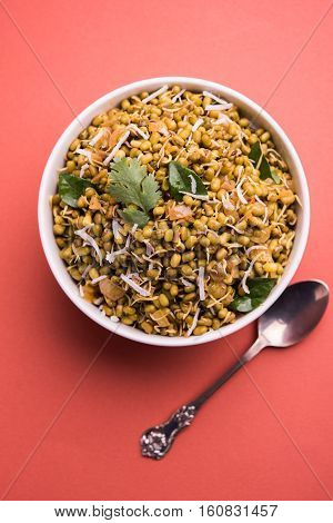 dry and simple moong dal usal or healthy sprouted Green gram spicy usal, fried in oil