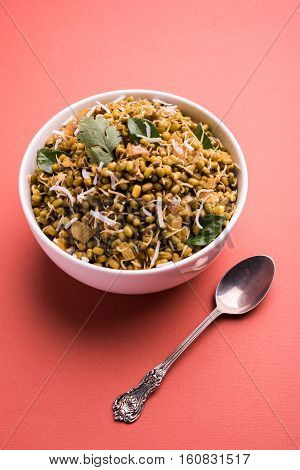 dry and simple moong dal usal or healthy sprouted Green gram spicy usal, fried in oil
