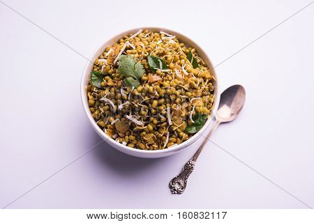 dry and simple moong dal usal or healthy sprouted Green gram spicy usal, fried in oil