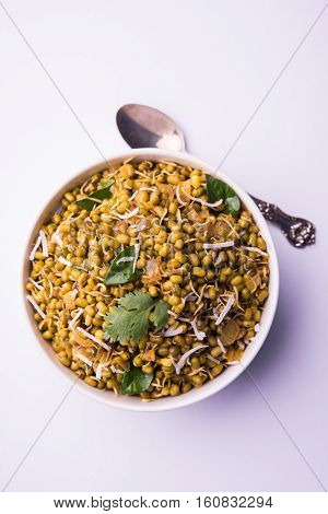 dry and simple moong dal usal or healthy sprouted Green gram spicy usal, fried in oil