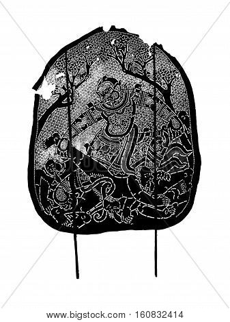 Closed up Thai ancient shadow play - Shadow puppet