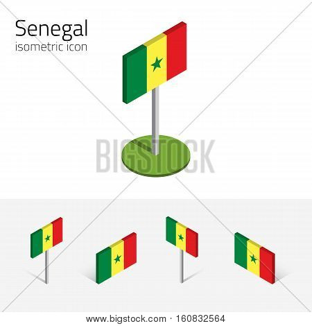 Senegalese flag (Republic of Senegal) vector set of isometric flat icons 3D style. African country flags. Editable design elements for banner website presentation infographic map. Eps 10