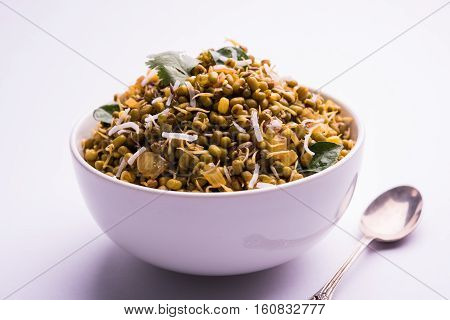 dry and simple moong dal usal or healthy sprouted Green gram spicy usal, fried in oil