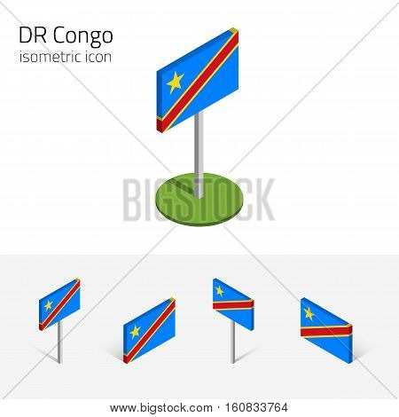 Democratic Republic of the Congo flag vector set of isometric flat icons 3D style. African country flags. Editable design elements for banner website presentation infographic poster map. Eps 10