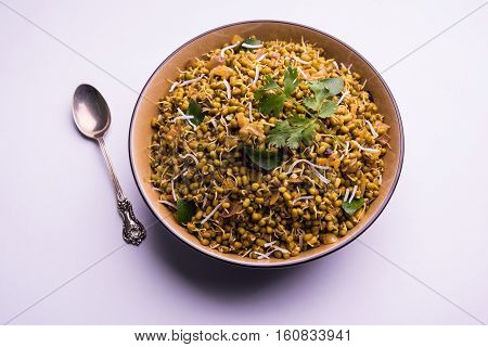 dry and simple moong dal usal or healthy sprouted Green gram spicy usal, fried in oil