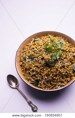 dry and simple moong dal usal or healthy sprouted Green gram spicy usal, fried in oil