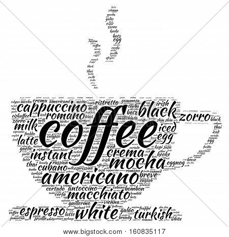 Coffee word cloud concept in shape of cup