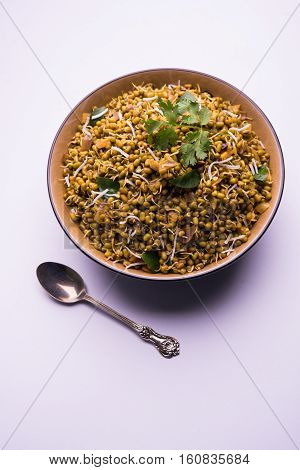 dry and simple moong dal usal or healthy sprouted Green gram spicy usal, fried in oil