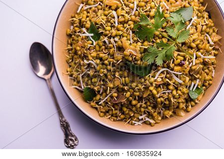 dry and simple moong dal usal or healthy sprouted Green gram spicy usal, fried in oil