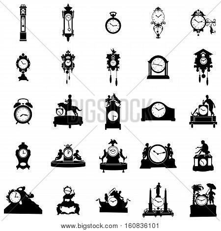 Clock of different shapes. Silhouette. Vector image