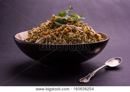 dry and simple moong dal usal or healthy sprouted Green gram spicy usal, fried in oil