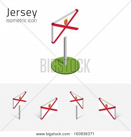 Flag of Jersey (United Kingdom) vector set of isometric flat icons 3D style different views. Editable design elements for banner website presentation infographic poster map collage. Eps 10
