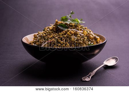 dry and simple moong dal usal or healthy sprouted Green gram spicy usal, fried in oil